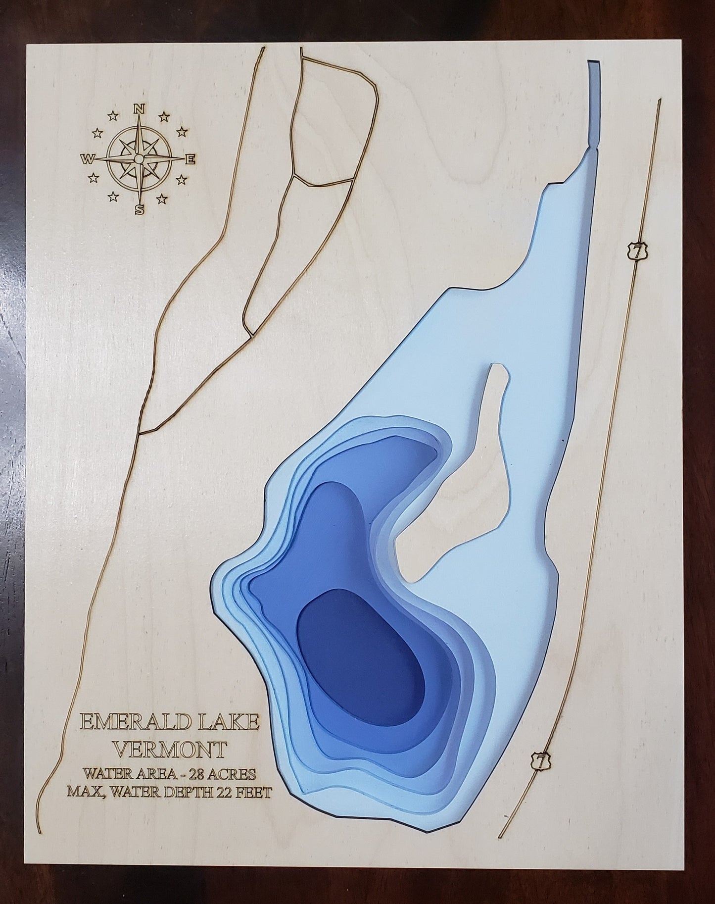 Emerald Lake in Vermont depth map - 7 layers - bathymetry