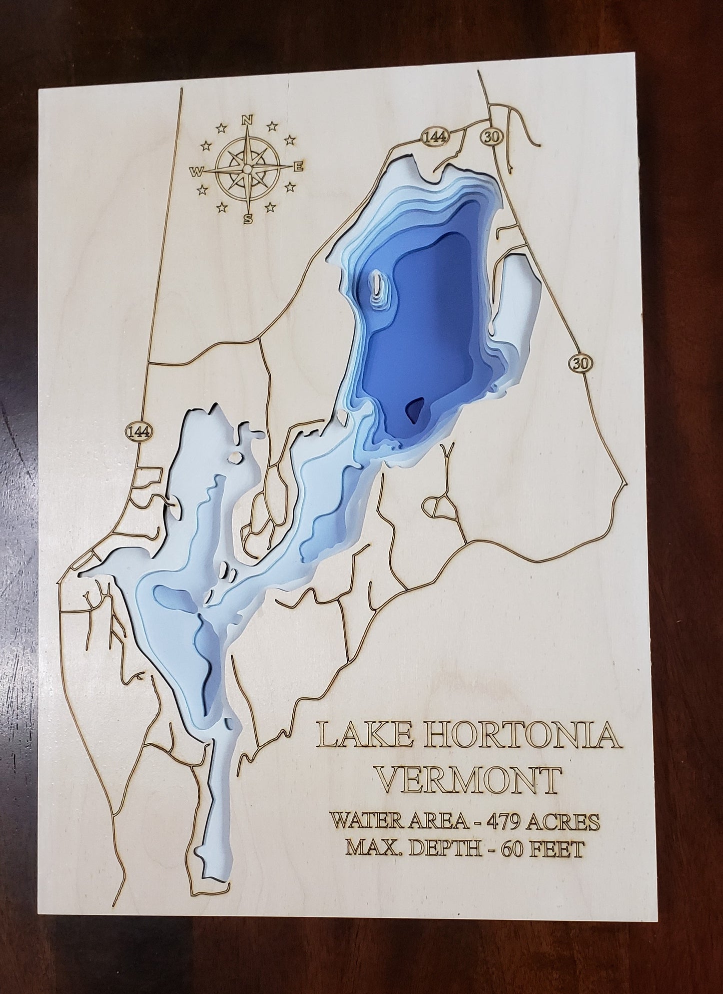 Lake Hortonia in Vermont depth map - 8 layers - bathymetry