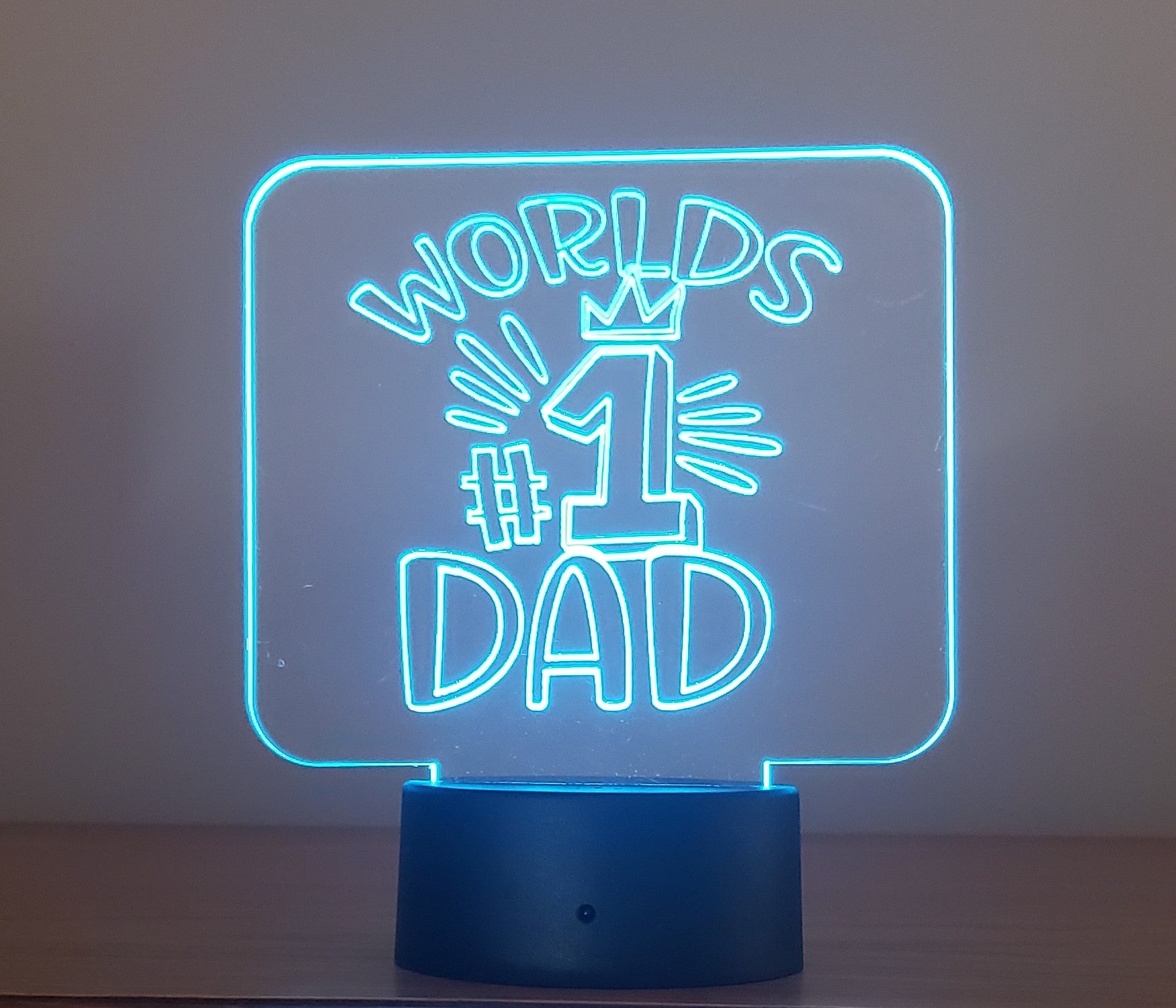 Acrylic light, display, nightlight RGB engraved  Worlds #1 Dad  –