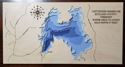 Chittenden Reservoir in Vermont depth map - 7 layers - bathymetry