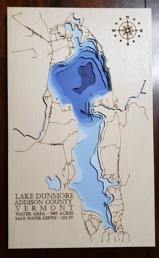 Lake Dunmore in Vermont depth map - 7 layers - bathymetry